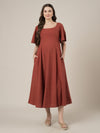 Rust Maternity Cotton A-line Long Dress