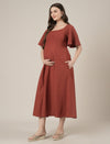 Rust Maternity Cotton A-line Long Dress