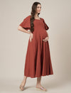 Rust Maternity Cotton A-line Long Dress