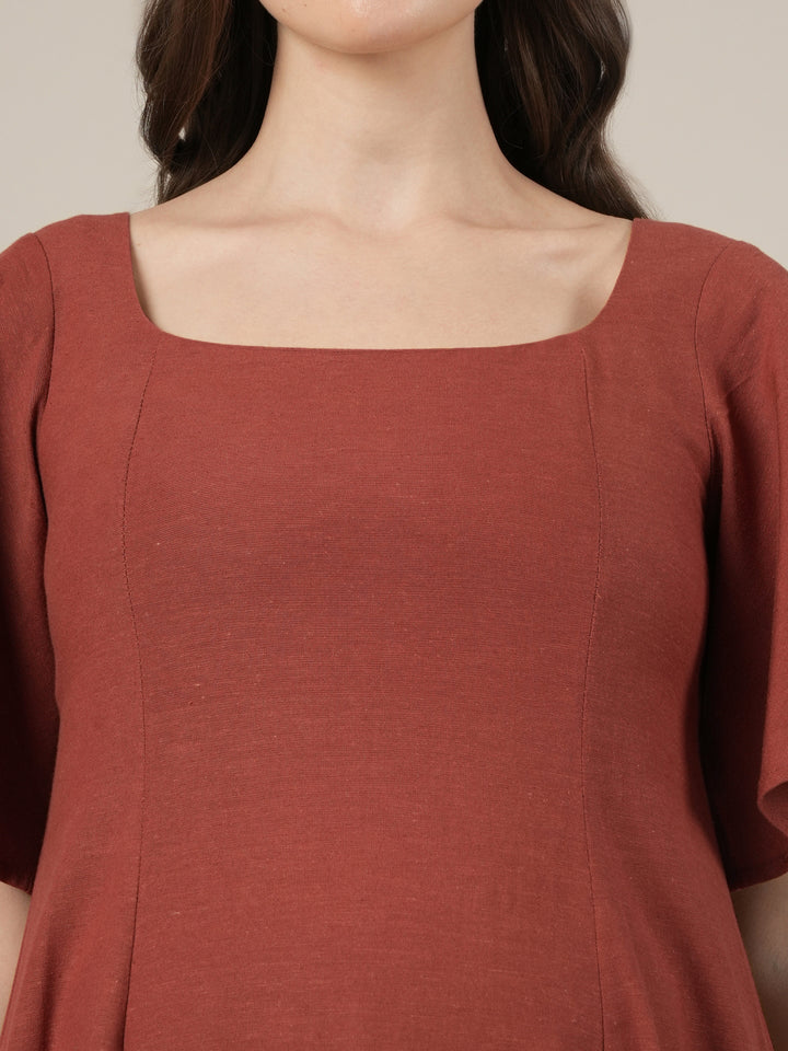 Rust Maternity Cotton A-line Long Dress