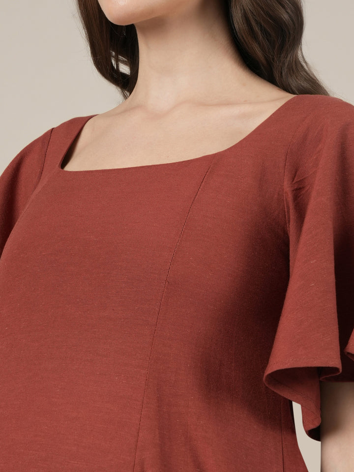 Rust Maternity Cotton A-line Long Dress