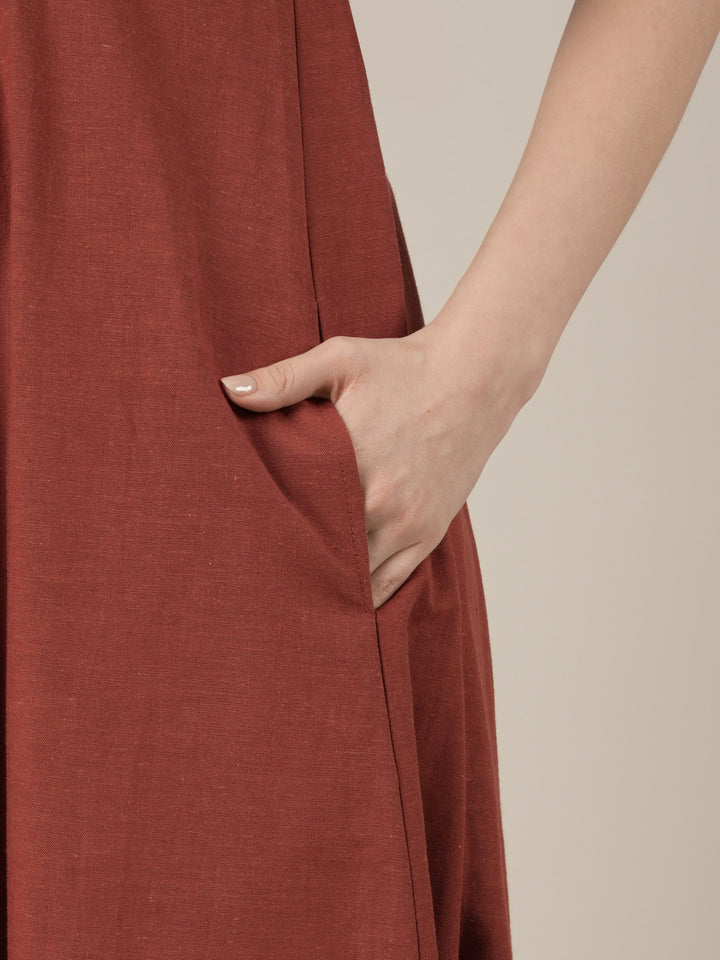 Rust Maternity Cotton A-line Long Dress