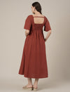 Rust Maternity Cotton A-line Long Dress
