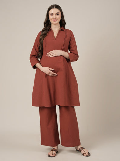 Rust Kurta Palazzo Maternity & Nursing Co-ord Set