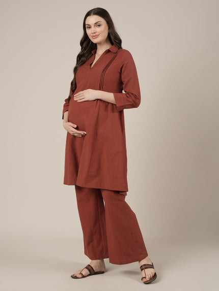 Rust Kurta Palazzo Maternity & Nursing Co-ord Set
