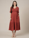 Rust Midi Maternity & Nursing Cotton Dress