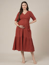 Rust Midi Maternity & Nursing Cotton Dress