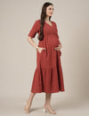 Rust Midi Maternity & Nursing Cotton Dress