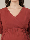 Rust Midi Maternity & Nursing Cotton Dress