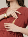 Rust Midi Maternity & Nursing Cotton Dress