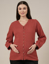 Rust Maternity & Nursing Cotton Top with Full Sleeves