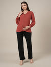 Rust Maternity & Nursing Cotton Top with Full Sleeves