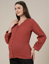 Rust Maternity & Nursing Cotton Top with Full Sleeves