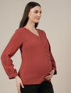 Rust Maternity & Nursing Cotton Top with Full Sleeves