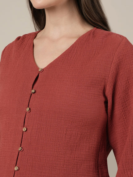 Rust Maternity & Nursing Cotton Top with Full Sleeves