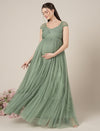 Sage Green Maternity Tulle Cap Sleeve Party Gown