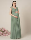 Sage Green Maternity Tulle Cap Sleeve Party Gown