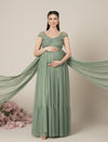 2-in-1 Sage Green Maternity Photoshoot Gown with Detachable Train