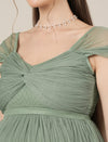 Sage Green Maternity Tulle Cap Sleeve Party Gown