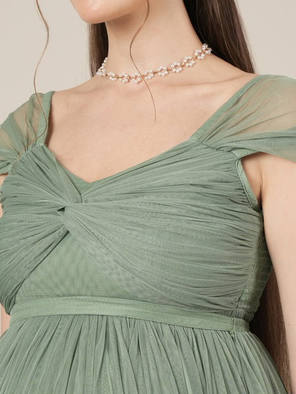 Sage Green Maternity Tulle Cap Sleeve Party Gown