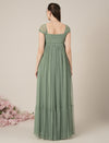 Sage Green Maternity Tulle Cap Sleeve Party Gown