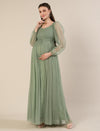 Sage Green Maternity Party Maxi Dress with Long Sleeve
