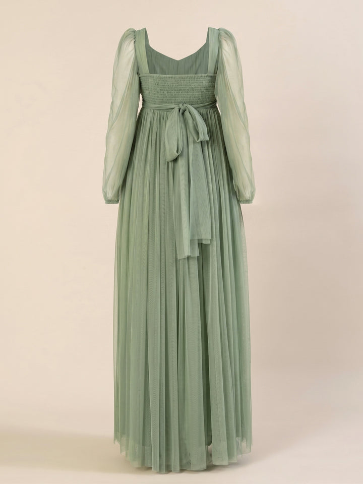 Sage Green Maternity Party Maxi Dress with Long Sleeve