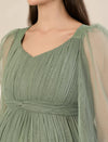 Sage Green Maternity Party Maxi Dress with Long Sleeve