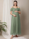 Romantic Tulle Maternity Maxi Dress- Sage Green