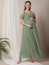 Romantic Tulle Maternity Maxi Dress- Sage Green
