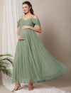 Romantic Tulle Maternity Maxi Dress- Sage Green