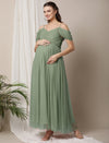 Romantic Tulle Maternity Maxi Dress- Sage Green
