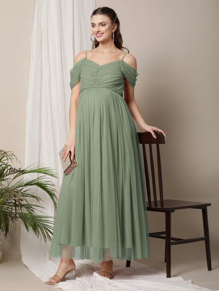 Romantic Tulle Maternity Maxi Dress- Sage Green