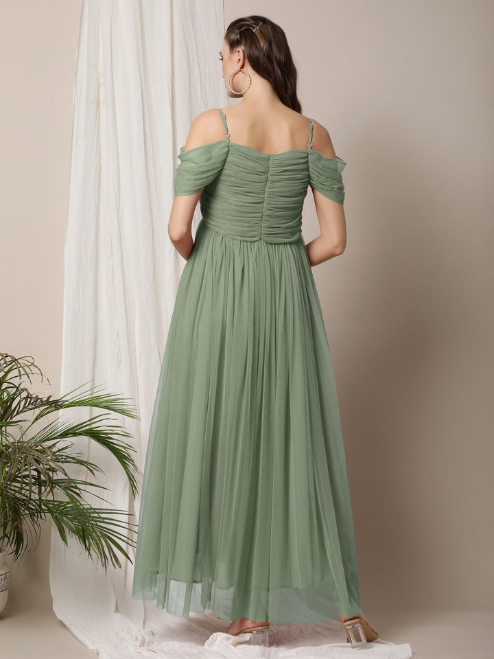 Romantic Tulle Maternity Maxi Dress- Sage Green