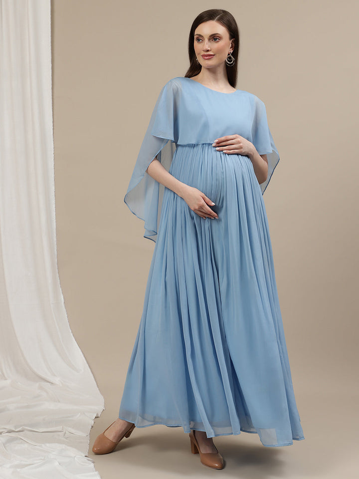 Sky Blue Maternity Long Gown Dress