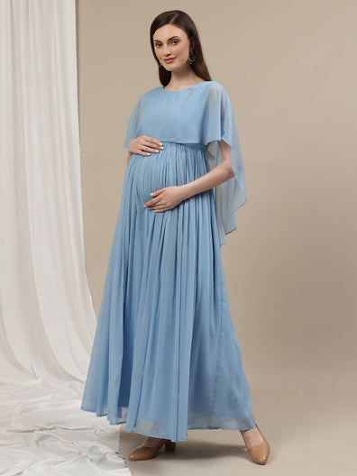 Sky Blue Maternity Long Gown Dress