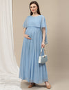 Sky Blue Maternity Long Gown Dress