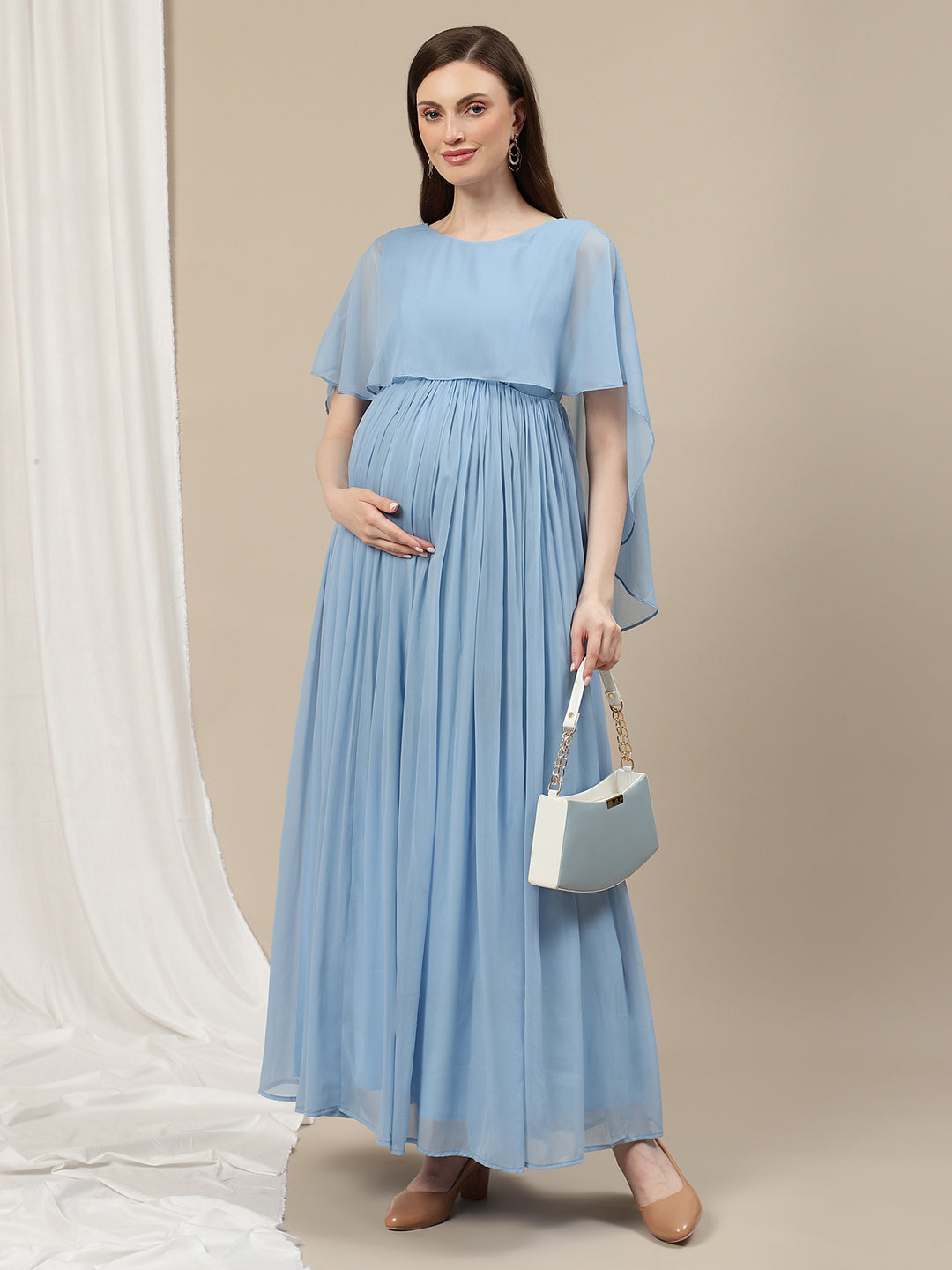 Buy Sky Blue Maternity Long Gown Dress