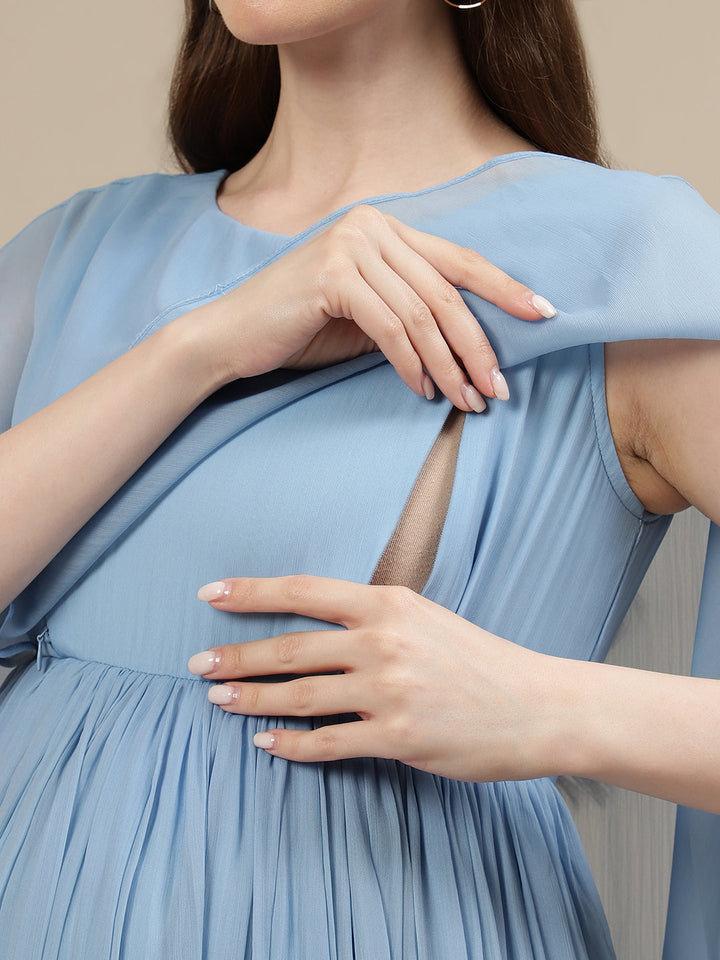 Sky Blue Maternity Long Gown Dress