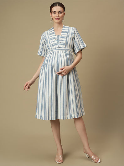 Striped Midi Maternity Dress