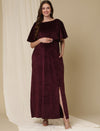 Velvet Pregnancy Dress with Slit- Purple