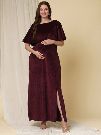 purple pregnancy dress Velvet with Slit- Back train 65 inchesXlUnderbust= Crystal Mesh Gold Dress Size:Long rtw 2024 05 summer 1