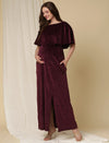 Velvet Pregnancy Dress with Slit- Purple