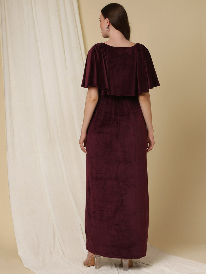 Velvet Pregnancy Dress with Slit- Purple