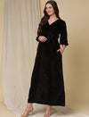 Velvet Maternity Maxi Dress- Black