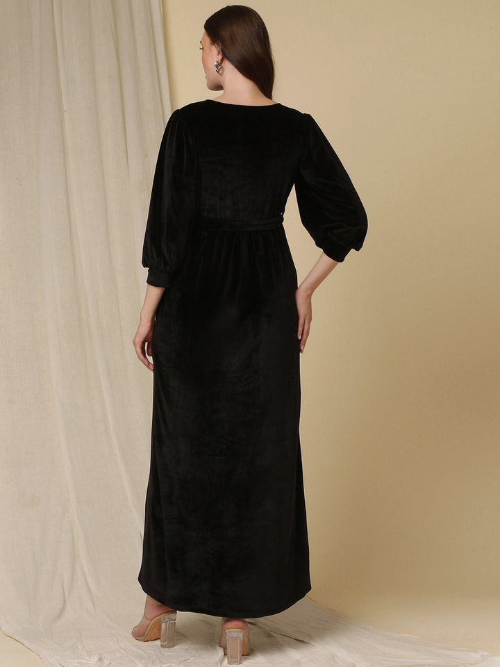 Velvet Maternity Maxi Dress- Black