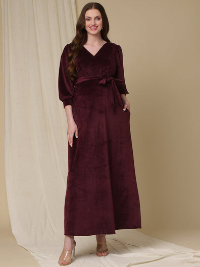 Velvet Maternity Maxi Dress- Purple