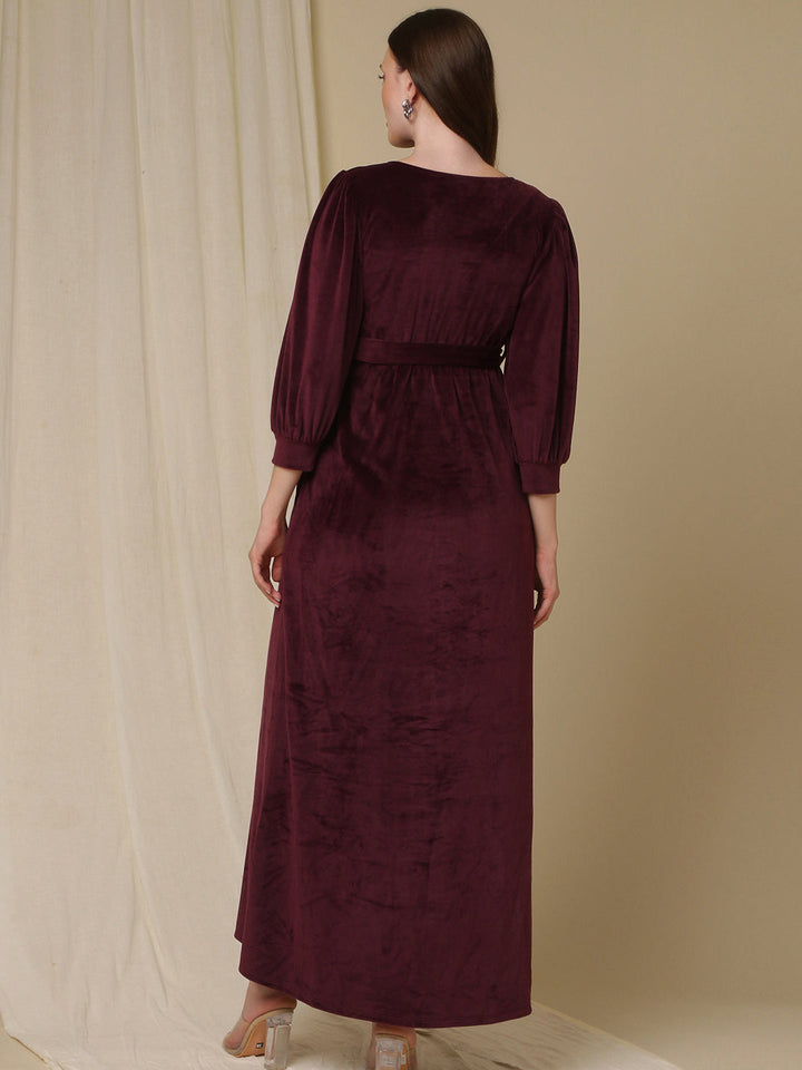 Velvet Maternity Maxi Dress- Purple