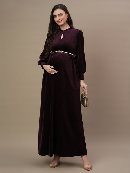 Velvet Maternity Gown with Belt