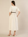 Maternity & Nursing White Cotton Midi Dress with Pockets